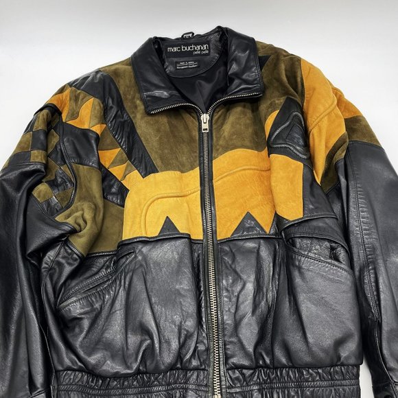 Vtg Extremely Rare Marc Buchanan Pelle Leather/Seude Mens Size-42 Bomber Jacket - Picture 2 of 12